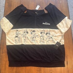 Disney Pinocchio Black and Cream Half-Zip Sweatshirt